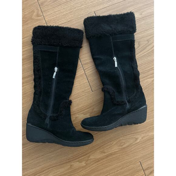 GUESS Faux Fur Suede Mid Calf Winter Boots Women Size 7M GUC - Picture 3 of 9